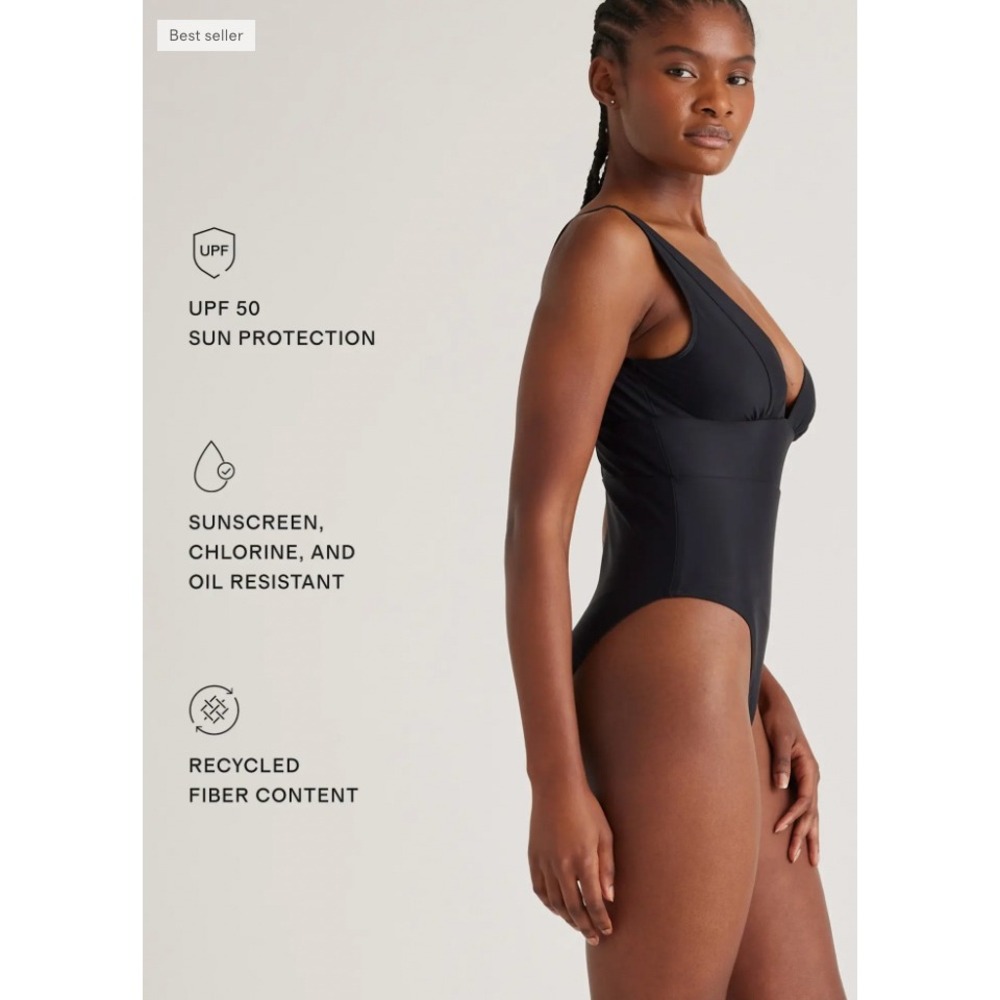 Quince Italian Plunge One-Piece Swimsuit Black Size Medium Classic Basics Beach